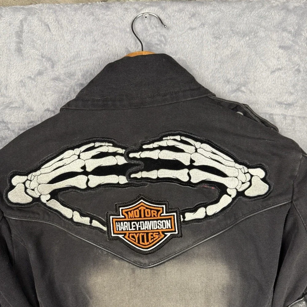 Icon Motorsports Textile Armoured Canvas Black Motorcycle Jacket Coat LG Patches